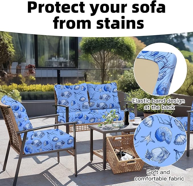 8Pcs Outdoor Cushion Covers, Patio Cushion Covers, Stretch Elastic Slipcovers - Image 4