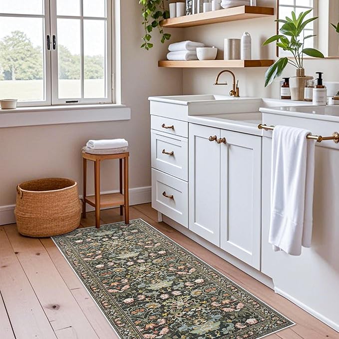 Hallway 2x5 Washable Runner Rug: Oriental Floral Stain Resistant Rug - Image 7