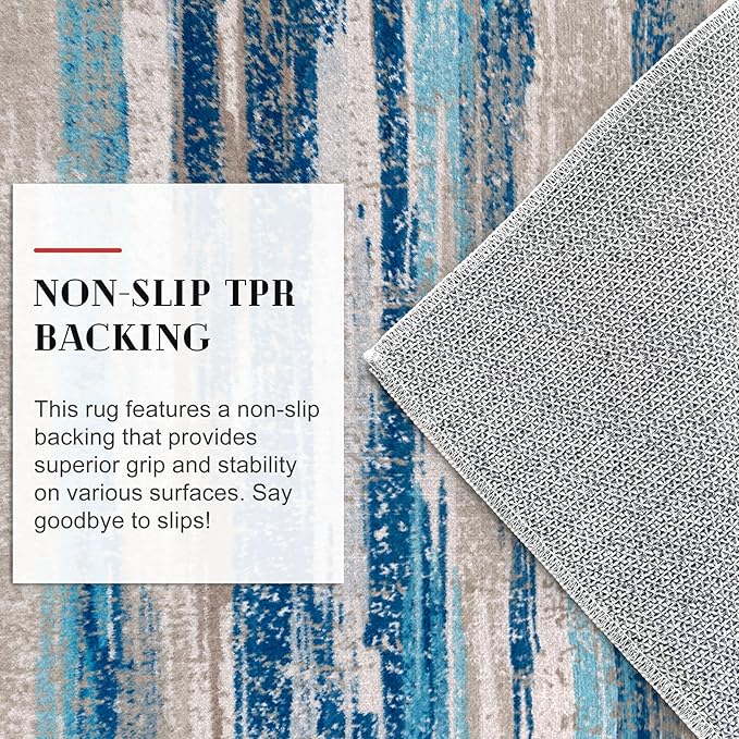 Lansny Modern Abstract Bedroom Runner Rug 2x7, Non-Slip Soft Thin Faux Wool Mat - Image 7