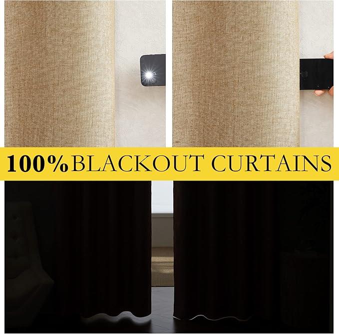 NICETOWN 100% Blackout Camel Linen Curtains 108 inches Length - Image 2
