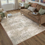 Beige Area Rug 4x6 Machine Washable Modern Abstract Office Carpet Neutral Non - Image 4