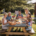 Fitted Waterproof Picnic Table Cover with Bench Covers Heavy Duty Elastic Outdoor Camping Tablecloth for 6 Foot Rectangle Tables Summer Rv Accessories Patio Garden Road Trip Essentials Gifts