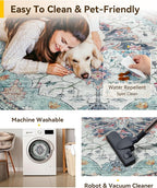 Area Rugs 5ft Washable Non-Slip, Floral Vintage Distress Print Pattern - Image 4
