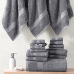 LANE LINEN Towel Set Soft Absorbent Quick Dry 100% Cotton 18 Piece - Grey