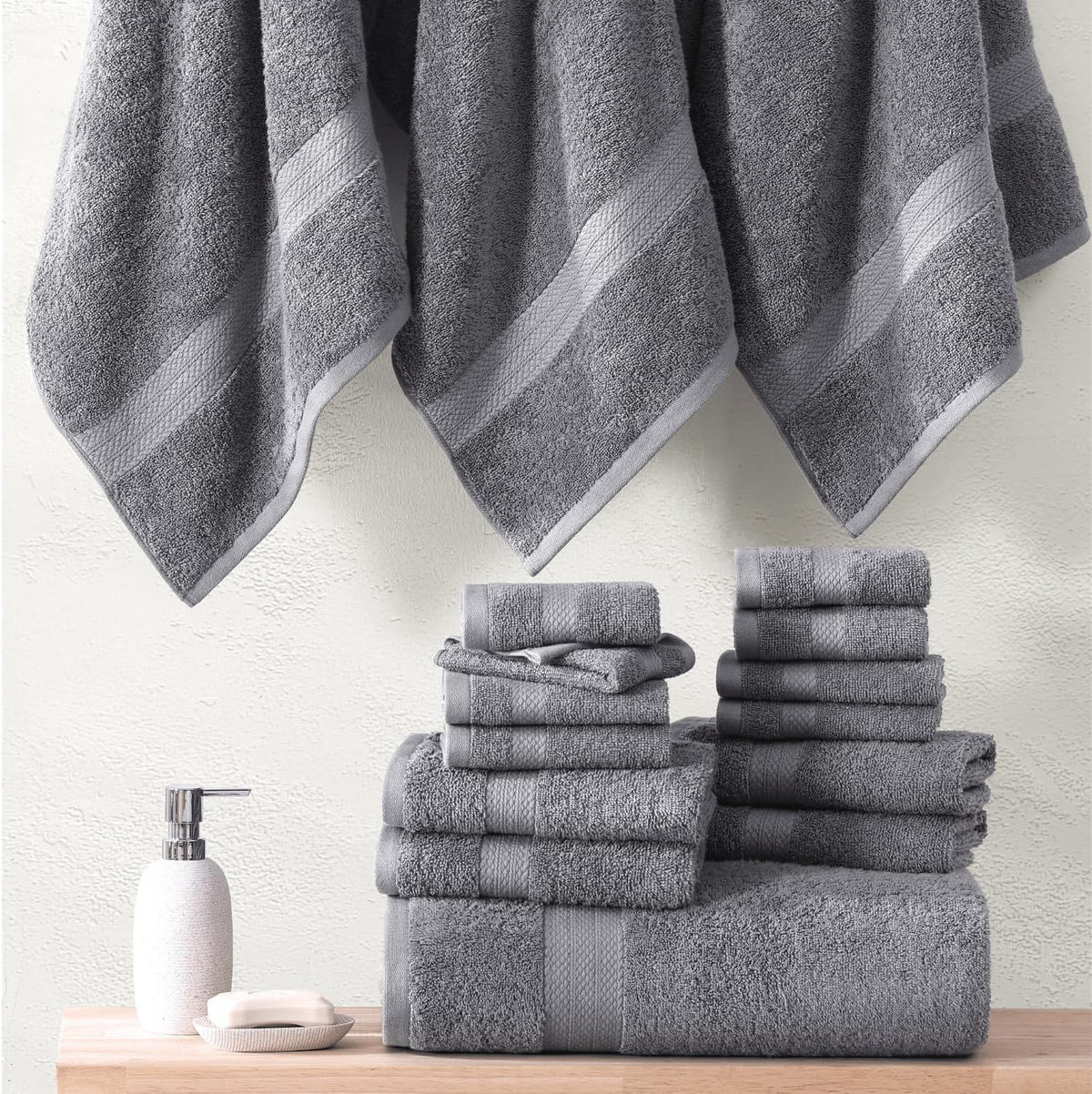 LANE LINEN Towel Set Soft Absorbent Quick Dry 100% Cotton 18 Piece - Grey