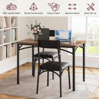 5-Piece Dining Table Set for 4, Small Farmhouse Kitchen Table with 4 Upholstered Chairs, Modern Wood & Metal Dining Room Furniture for Apartment Small Spaces, Retro Brown