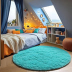 ONASAR Teal Blue Round Area Rug 4ft, Soft Fluffy Bedroom Bedside Floor Circle by ONASAR