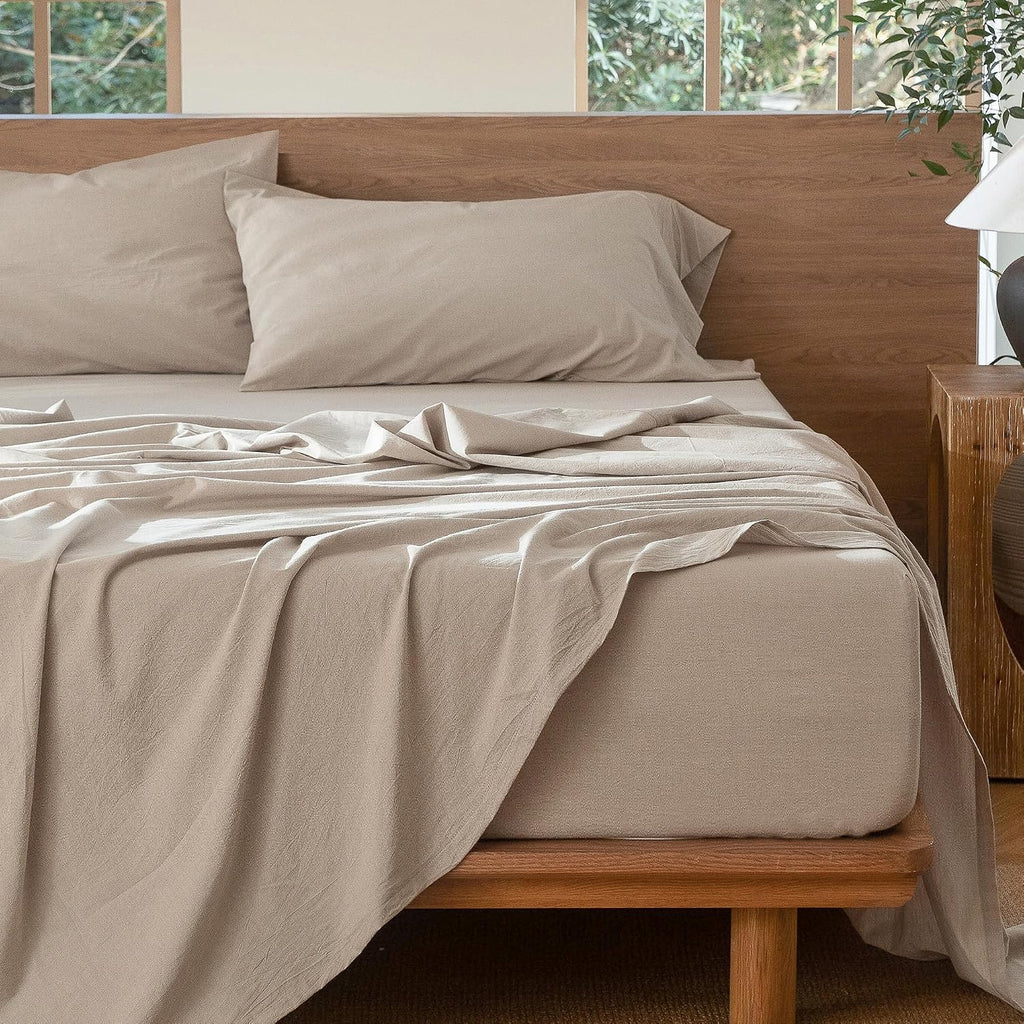 MooMee Sheet Set 100% Washed Cotton Linen-Like Extra Deep Pocket King