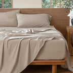 MooMee Sheet Set 100% Washed Cotton Linen-Like Extra Deep Pocket King