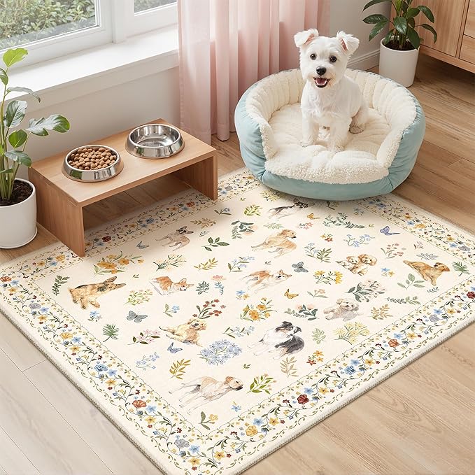 2x3 Dog Rugs for Entryway, Machine Washable Door Mat Animal Floral Small Area - Image 2