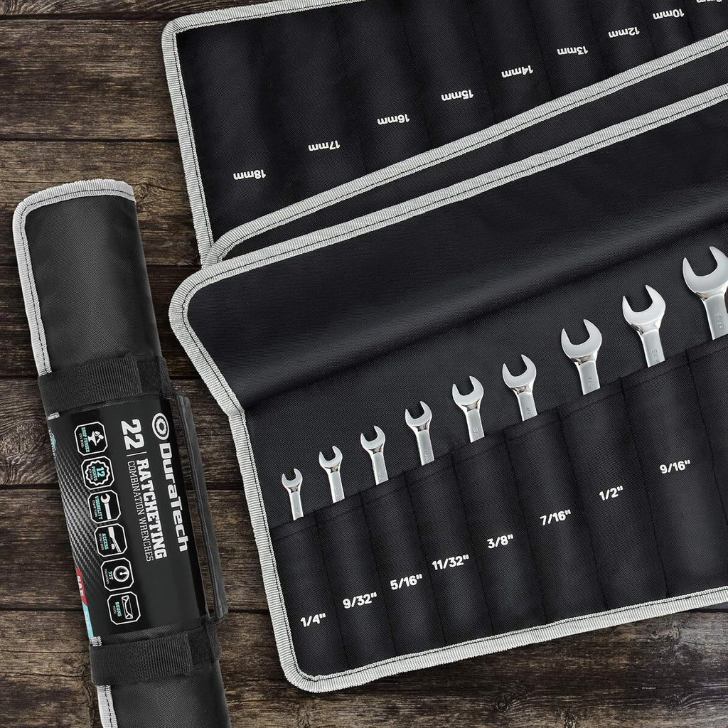 DURATECH 22-Piece Ratcheting Wrench Set, Combination Wrench Set, Metric&SAE
