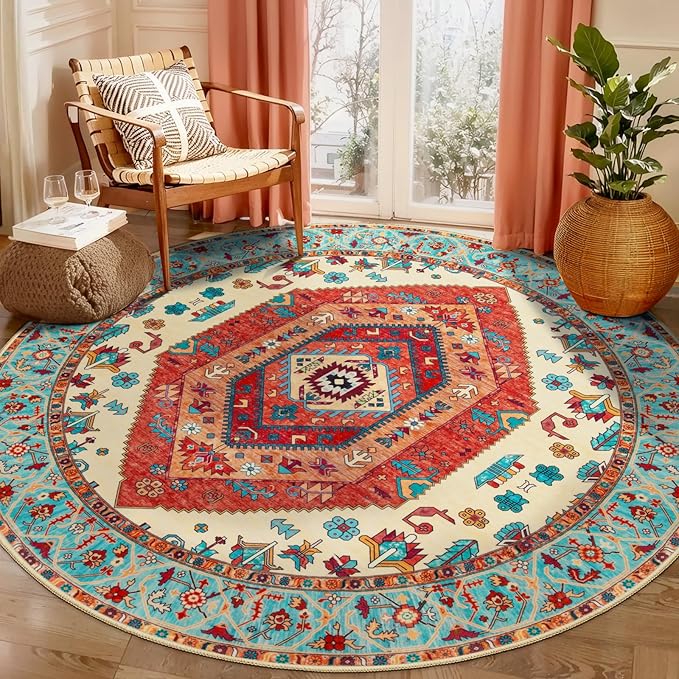 SERISSA Boho Round Area Rug, 6ft Washable Non-Slip Circle Rug, Ultra Soft by SERISSAHomeDecorCollection