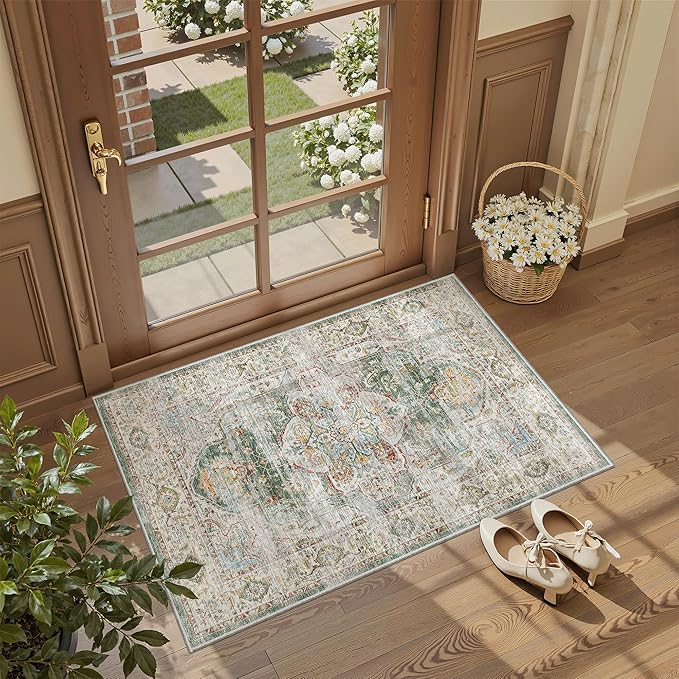 Madane Washable Area Rug 2x3, Small Entryway Rug Non-Slip Vintage Door Mat - Image 4