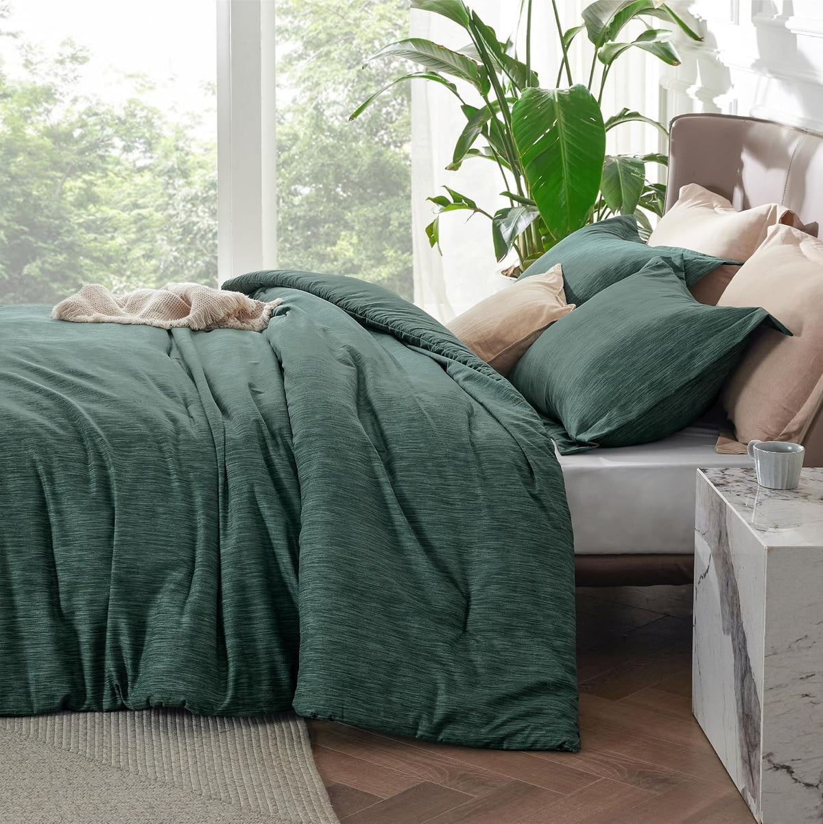 Bedsure Dark Green Queen Comforter Set, Cationic Dyed Bedding Set 3 Pcs
