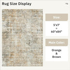 Abstract Rug 5x7 Machine Washable Area Indoor Orange Low Pile Non-Slip Foldable - Image 5