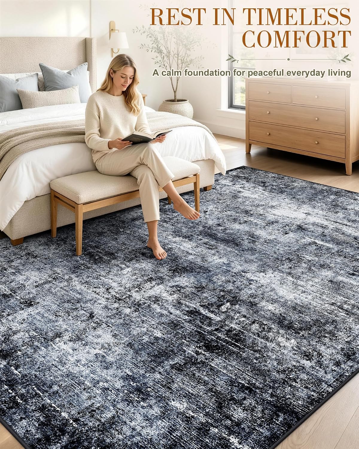 OLANLY 5x7 Washable Area Rug, Soft Non Slip Carpet for Bedroom Living Room