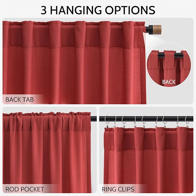 Christmas Red Linen 120 Inch Curtains - Image 2