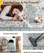 Area Rugs 10'x14' Washable Non-Slip, Floral Vintage Distress Print Pattern - Image 5