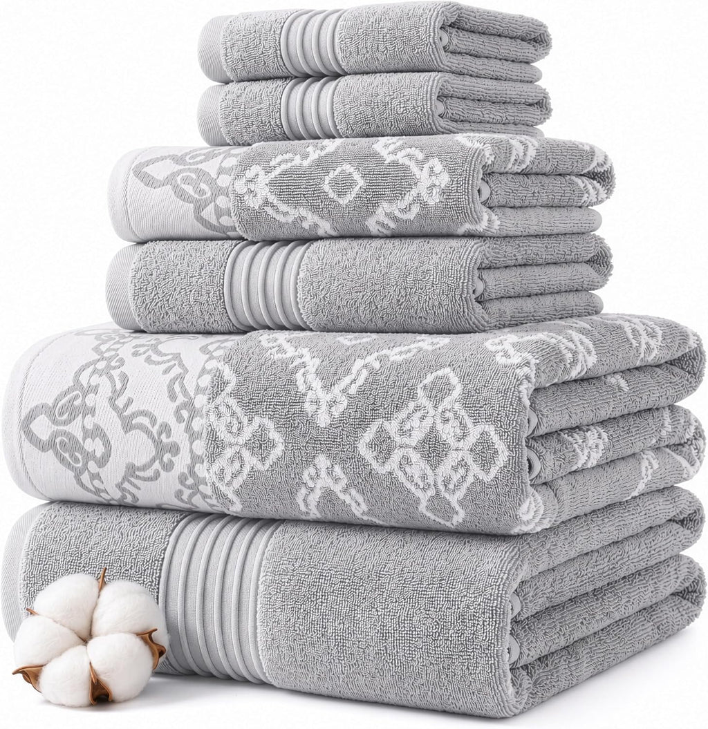 Modern Threads Charlize 6-Piece 100% Cotton Towel Set – Reversible Yarn Dyed Jacquard & Solid – Includes 2 Bath Towels, 2 Hand Towels, 2 Washcloths – Absorbent, Quick Dry, Soft & Durable – Fawn