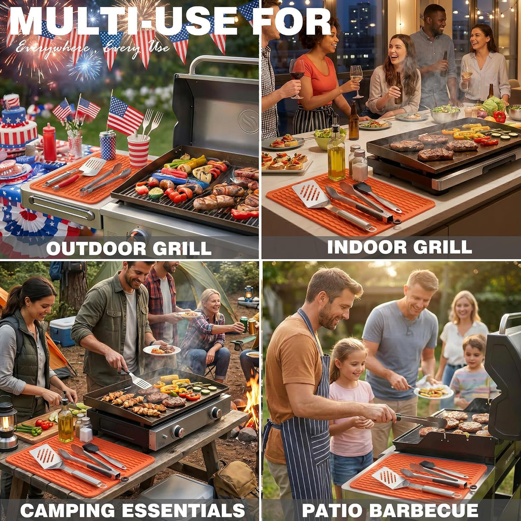 2 Pack Caketime Silicone Grill Mats for Baking Cooking Kitchen Heat Resistant Waterproof Electric Fryer Patio Park Garden Outside Summer Must Have Useful Gadgets Brother BBQ Gifts(Black)