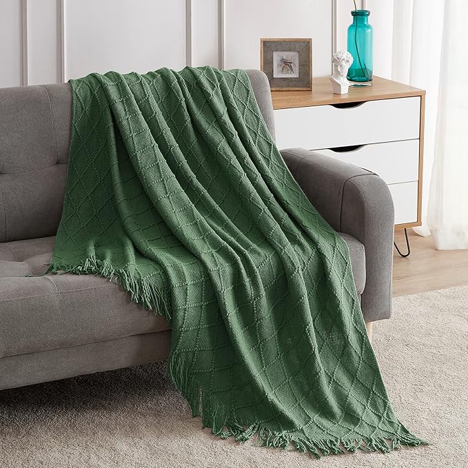 BOURINA Green Throw Blanket 50 x90 Inches Throw Textured Solid Soft Sofa Throw - Image 4