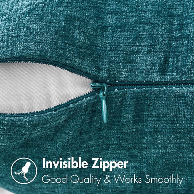 MIULEE Pack of 2 Dark Teal Throw Pillow Covers 18x18 Inch Soft Chenille Pillow - Image 3