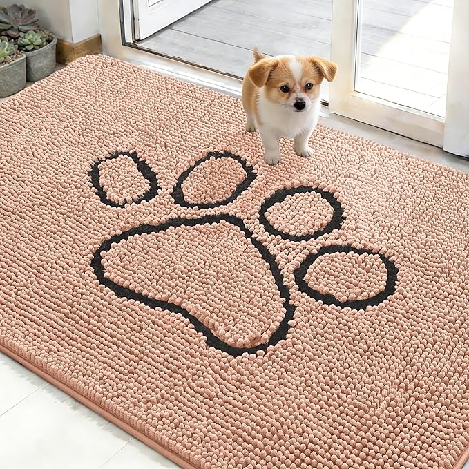 OLANLY Dog Door Mat for Muddy Paws 48x30, Paw Print Design, Absorbs Moisture by OLANLY