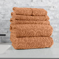 6PC Jacquard Towel Set - 500GSM 100% Cotton Bathroom Accessories - 2 Bath Towels, 2 Hand Towels and 2 Wash Cloths - Soft and Absorbent Bathroom Set for Shower, Gym, Dorm, and Spa by Lavish Home (Clay)