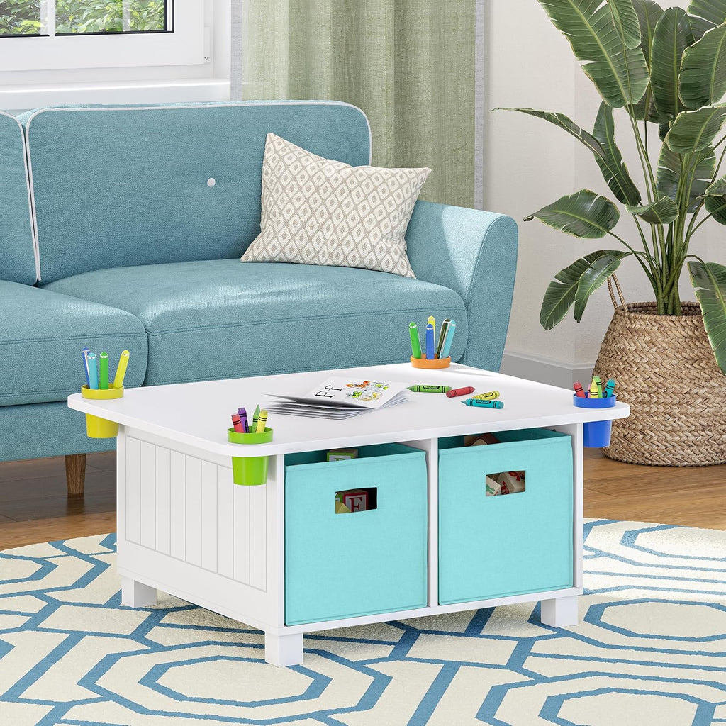 RiverRidge Kids Activity Table with 4 Storage Cubbies and Cups, White