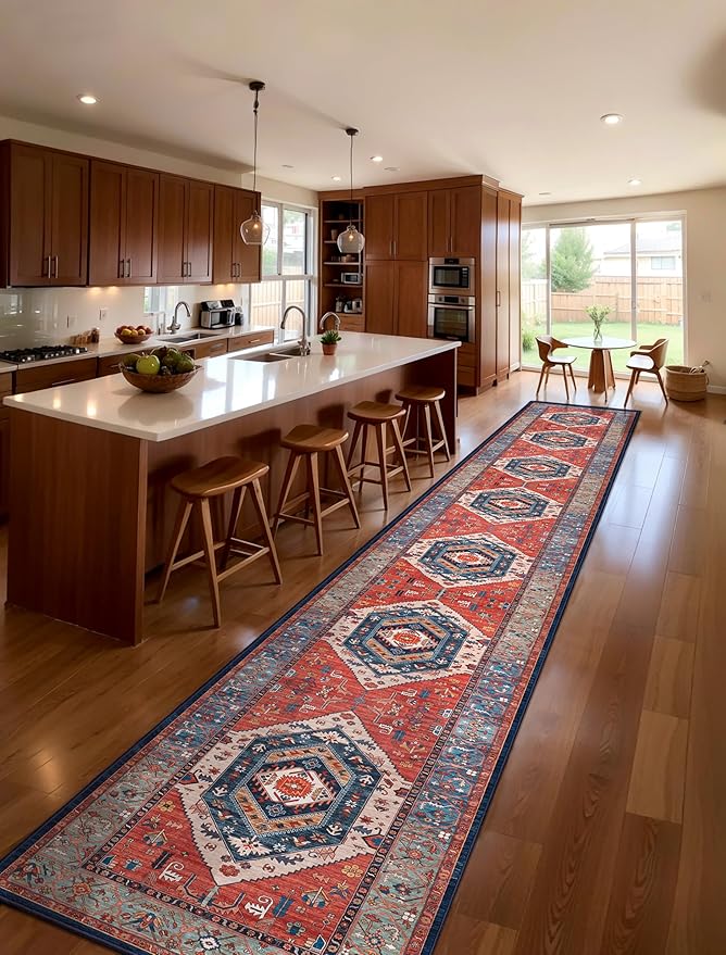 SERISSA Runner Rug for Hallways, Extra Long Boho Rug Ultra Soft Vintage Rust - Image 2