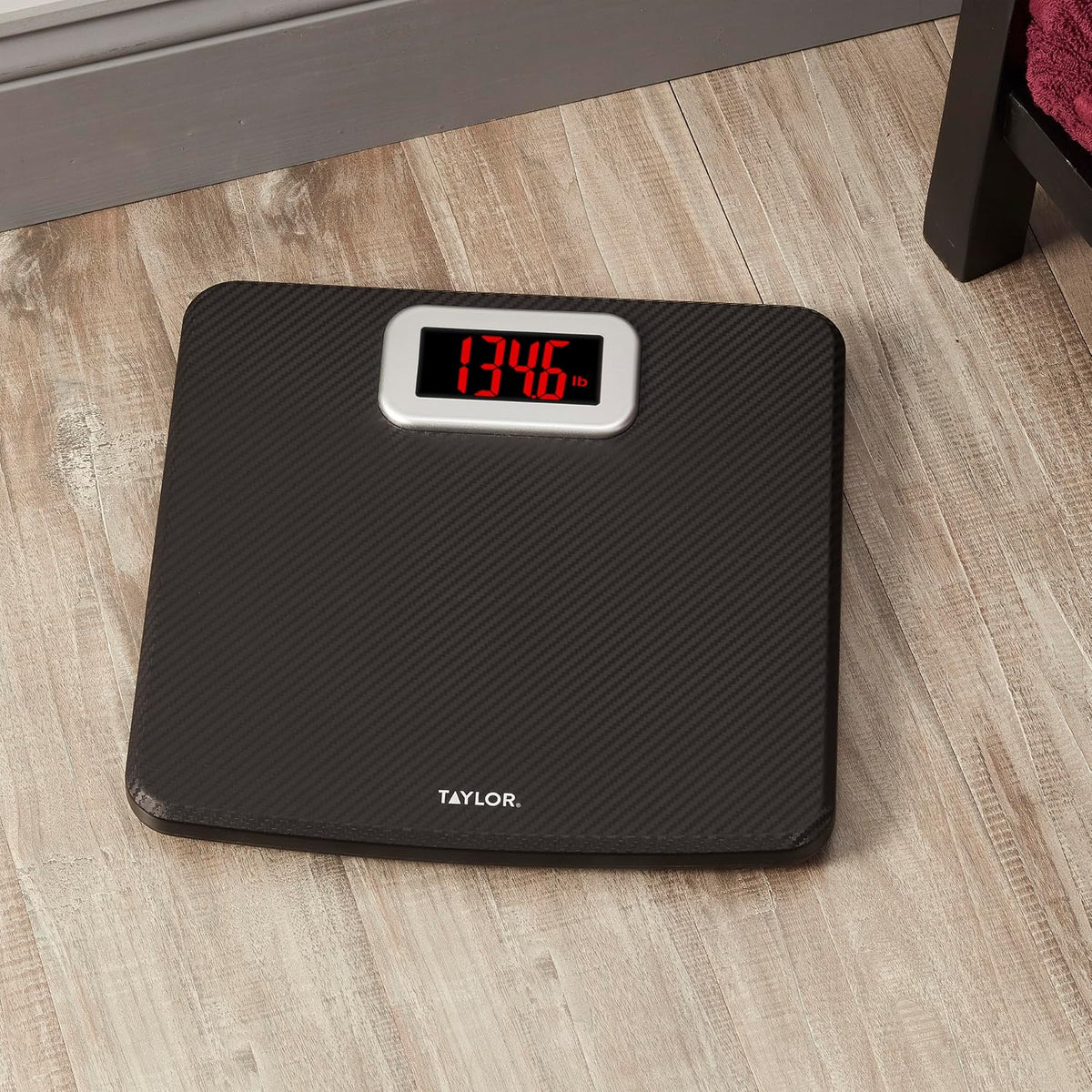 Taylor Digital Bathroom Scale, 440 lb Cap, Red LED, Anti-Slip, Black