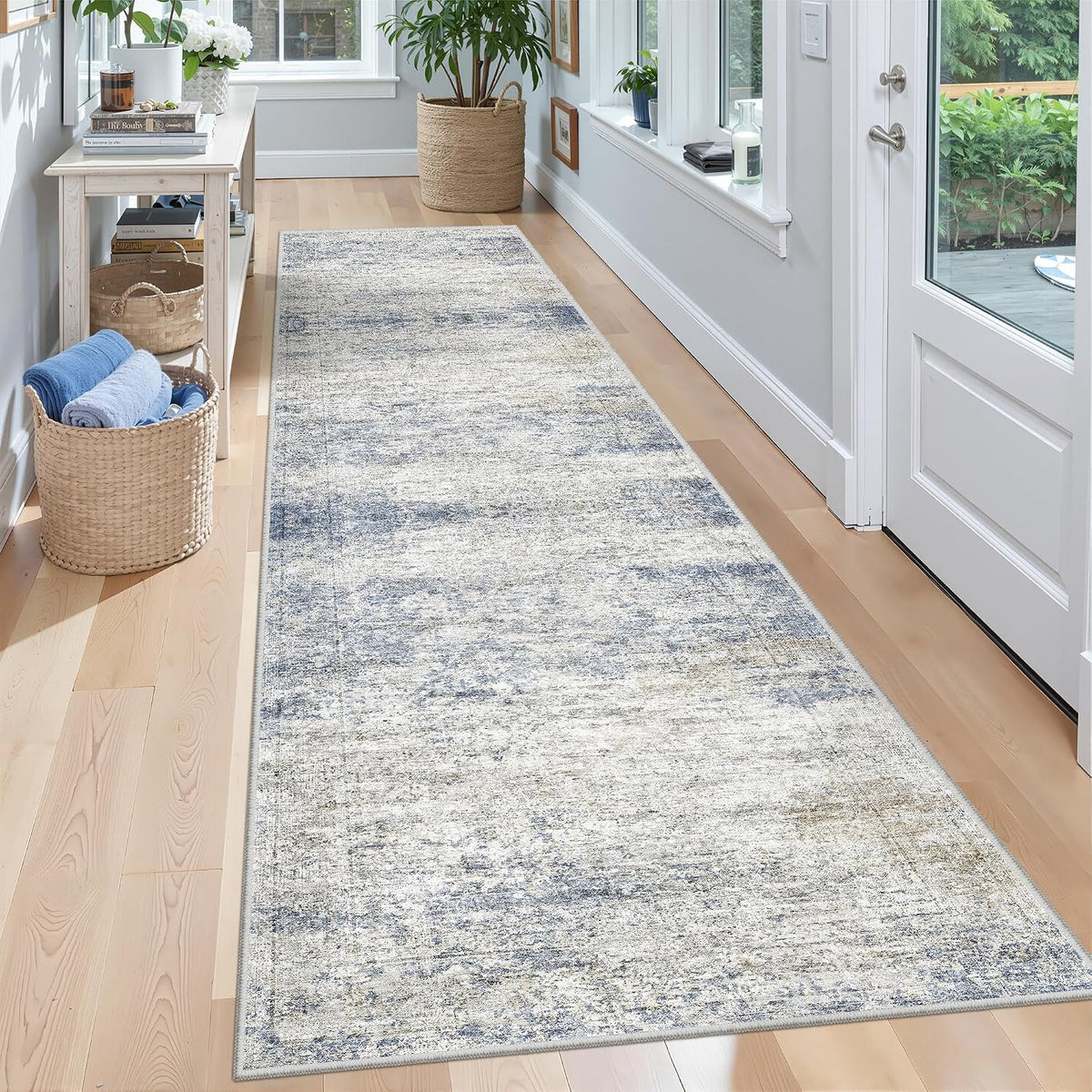 2x8 Runner Rug Non Slip,Washable Hallway Runner Rug,Blue