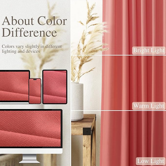 Nanspring Watermelon Red Linen Curtains 102 Inches Long 2 Panels, Back Tab Rod - Image 4