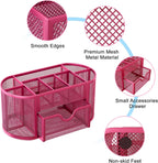EasyPAG Mesh Pen Holder Desk Organizer with Drawer Stationery Supplies Organizer for Dorm School 9 Compartments Workspace Desk Accessories Organization for Office, Hot Pink