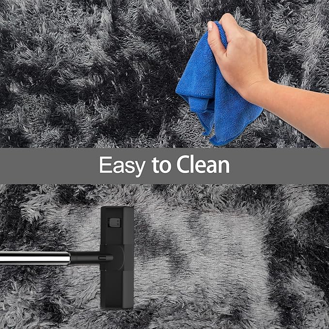 Tie-Dyed Runner Rug for Bedroom Black Grey 2x6ft Fluffy Area Rug Bedside Runner - Image 7