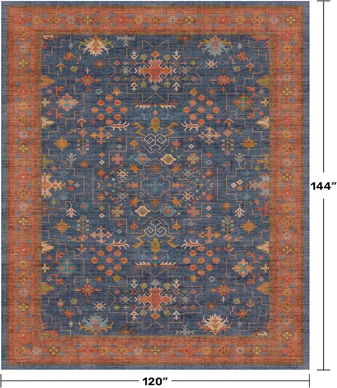 Boho Navy Blue 10x12 Area Rug for Living Room, Extra Large Dining Room Rugs for - Image 2