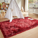 AMTOVO Faux Fur Sheepskin Rug for Living Room, 4 x 6 ft Burgundy Fluffy Area - Image 6