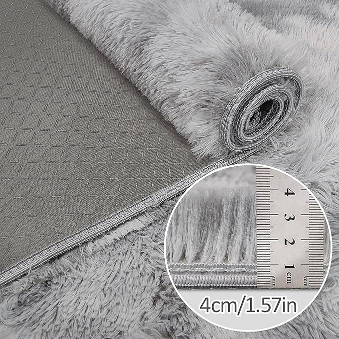 Tie Dye Grey Soft Shaggy Fluffy Rug - Image 5