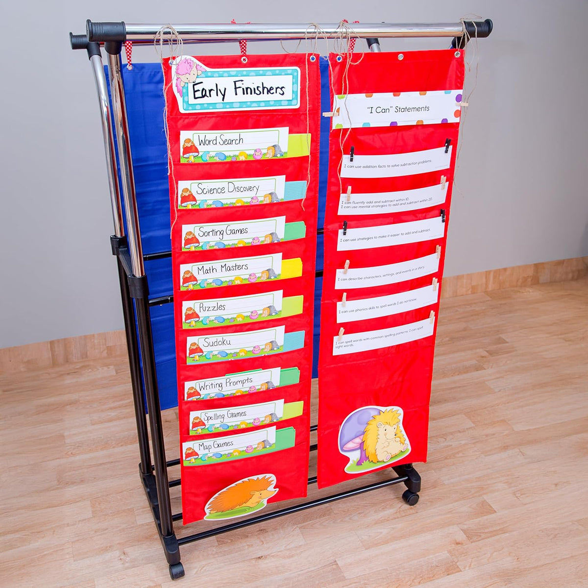 Carson Dellosa 14" x 47" Red Hanging File Folders Storage Pocket Chart, 10 Pocket Paper Organizer for Games, Teacher Supplies for Homeschool, Classroom and Office Organization