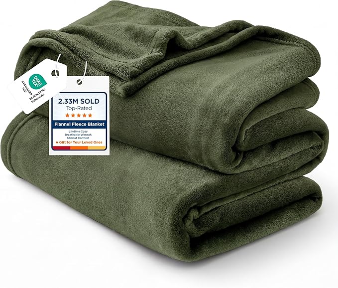 Bedsure Fleece Blankets King Size Oive Green by BEDSURE