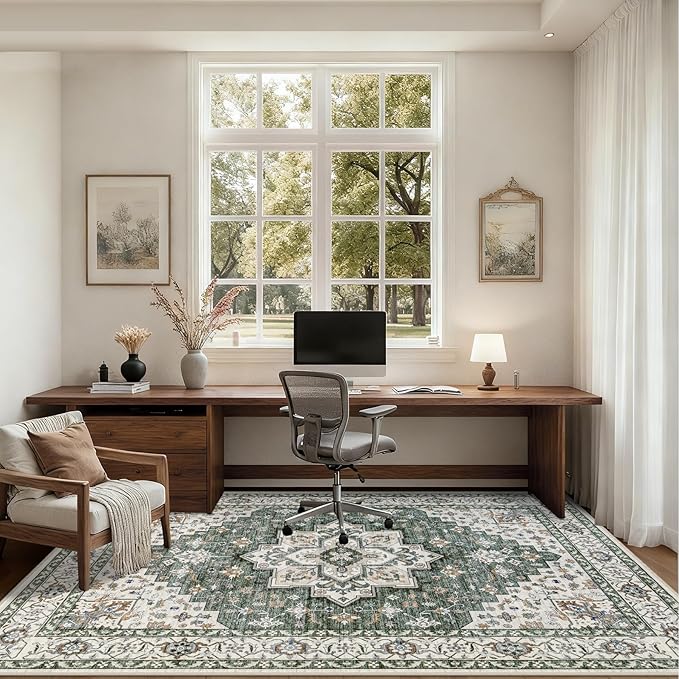 6x9 Area Rugs Living Room Rug: Washable Vintage Boho Medallion Rug No Slip - Image 6