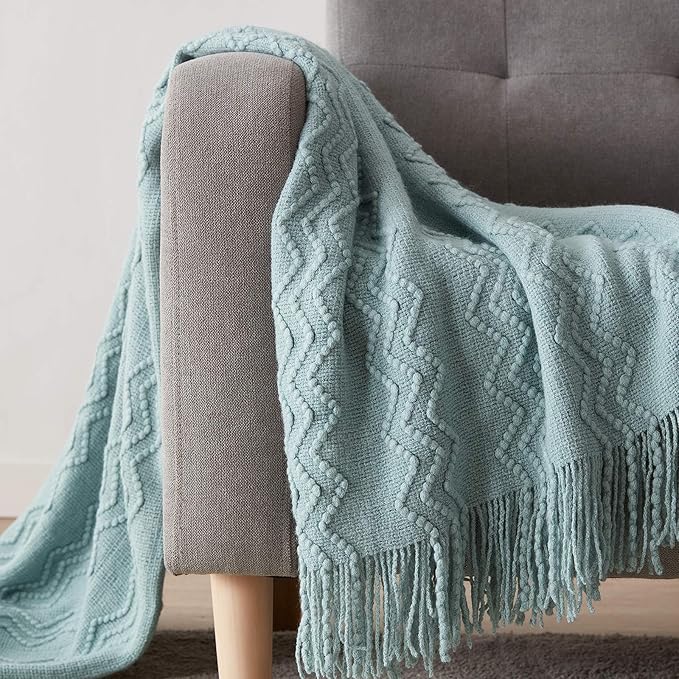 BOURINA Aqua Throw Blanket 60x80 Inches Throw Textured Solid Soft Sofa Throw - Image 3