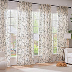 Lazzzy Farmhouse Linen Curtains Black Floral Curtains 90 Inch Length Back Tab - Image 3