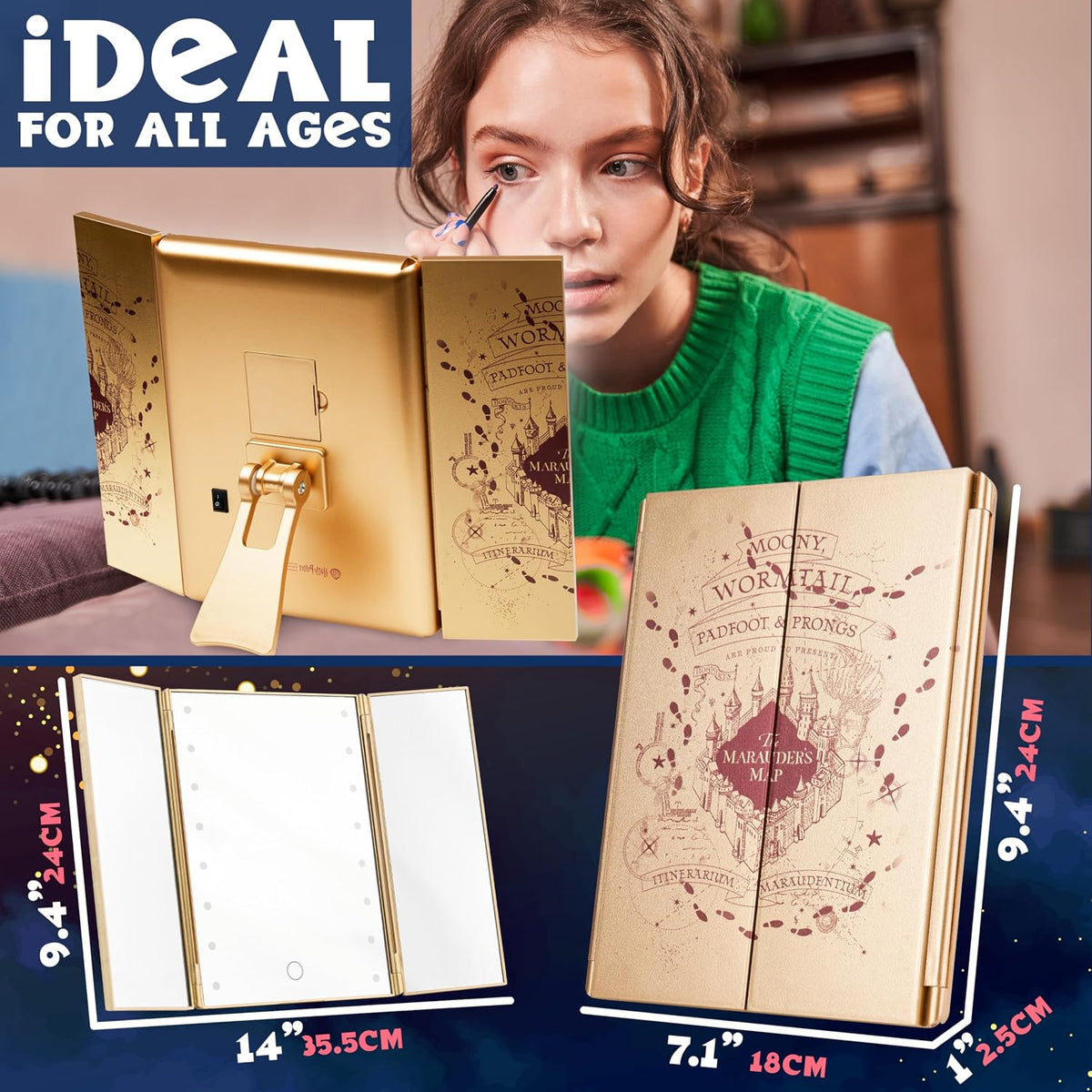 Get Trend Harry Potter Gifts, LED Vanity Mirror with Lights Makeup Mirror for Desk, Dorm, Room Decor, Cute Stuff, Gifts for Women, Teen Girls (Multi/Harry Potter)