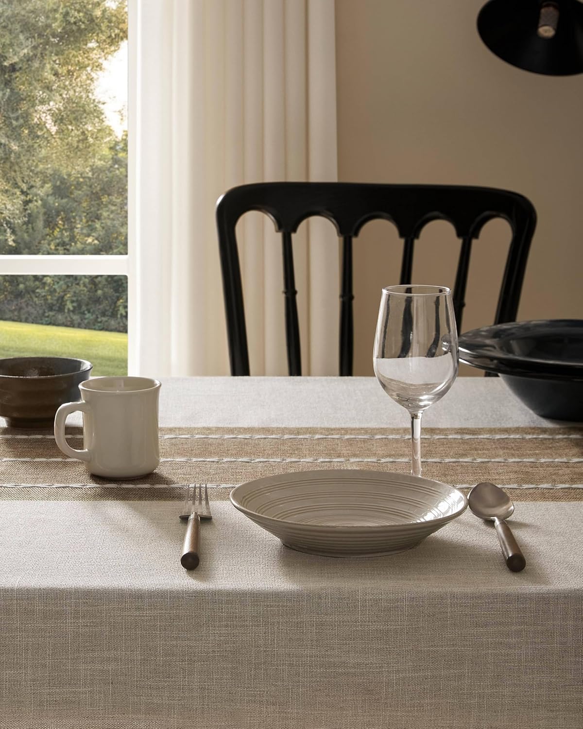 ZeeMart Contrast Linen Rectangle Table Cloth 60x120 Inch Brown