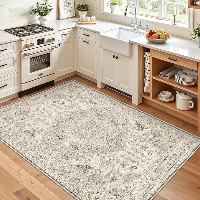 Madane Area Rug 4x6 Washable Rugs: Vintage Living Room Rug Soft Low Pile Non - Image 4
