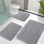 OLANLY Chenille Bathroom Rugs Sets 3 Piece, 30"x20"+24"x16"+24"x20", Grey