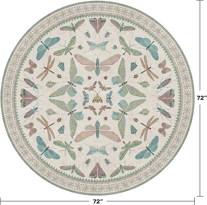 Hazo Haus Green and Blue Insect 6ft Round Soft Rugs - Image 2