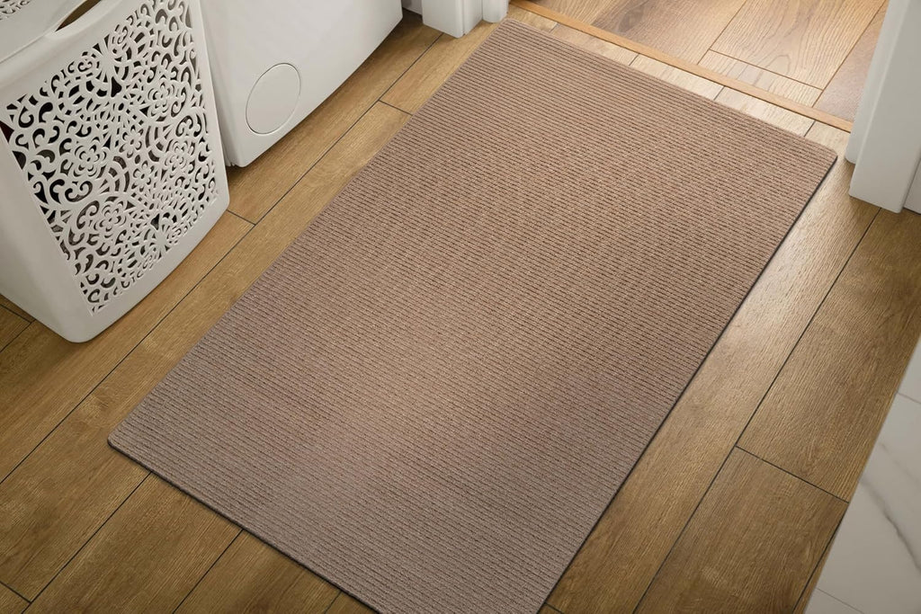 Luul Home Non Slip Beige Solid Rubber Back Thin Door Mat for Entryway 2x3 for Kitchen, Rug for Bathroom, Stain Resistant Easy Cleaning Non Shedding Carpet Beige 2 x 3