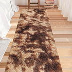 Super Soft Fluffy Living Room Area Rug 2x8 ft Tie-Dyed Brown Shaggy Furry - Image 4